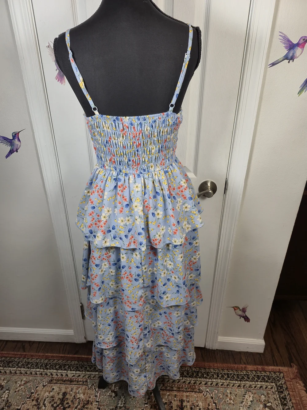 Charlotte Russe Blue Floral Tiered Ruffle Maxi Sundress Bohemian Small - Picture 5 of 7